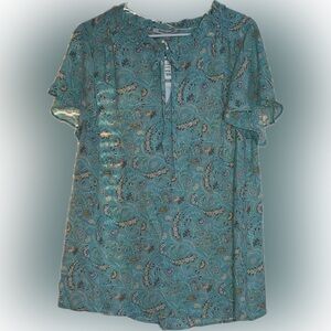 Blue Floral Flutter Sleeve Blouse